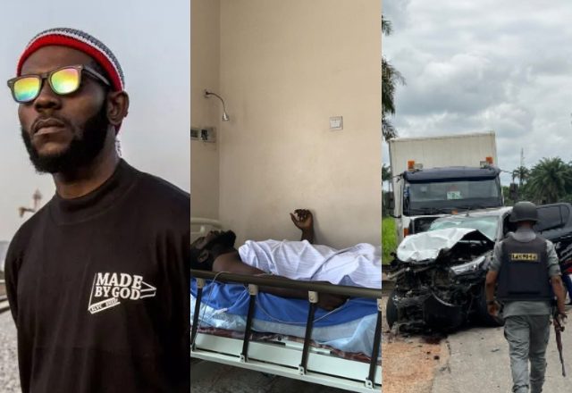 Rapper Odumodu Blvck Escapes Serious Car Accident, Pictures Go Viral